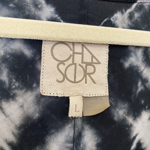 Chaser Womens Blouse Top Size Large Tie Dye Cold Shoulder Silk Black White - Picture 7 of 9